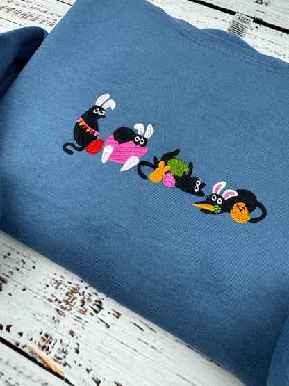 Easter Black Cat Embroidered Sweatshirt- Easter Shirt- Easter Bunny Cat Sweatshirt