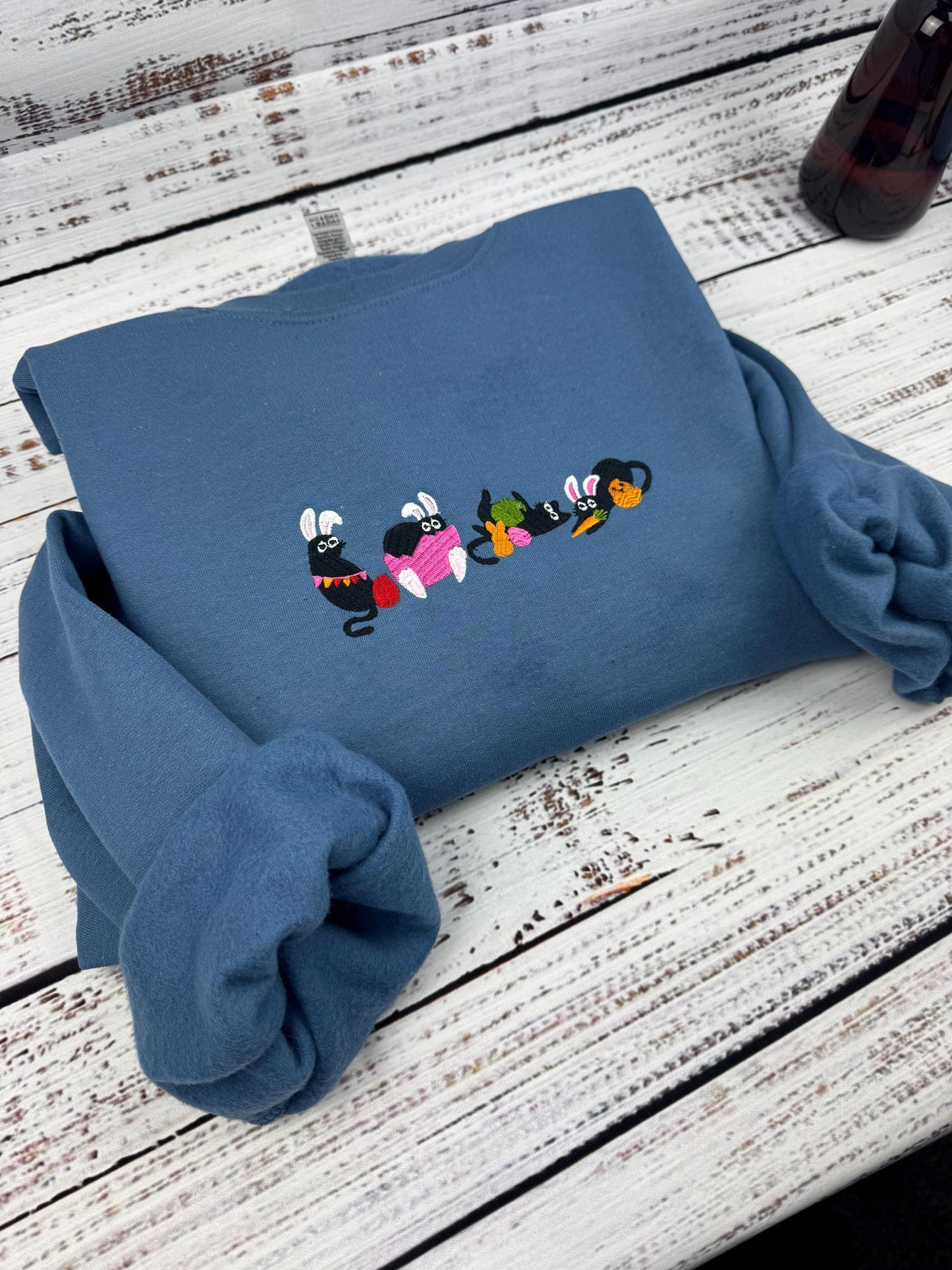 Easter Black Cat Embroidered Sweatshirt- Easter Shirt- Easter Bunny Cat Sweatshirt