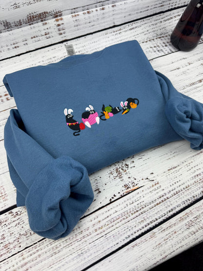 Easter Black Cat Embroidered Sweatshirt- Easter Shirt- Easter Bunny Cat Sweatshirt