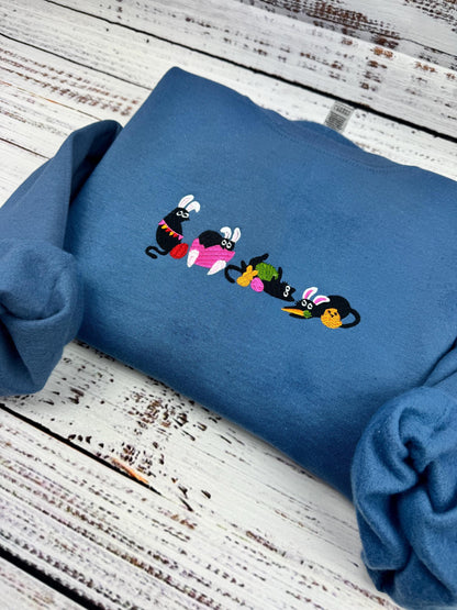 Easter Black Cat Embroidered Sweatshirt- Easter Shirt- Easter Bunny Cat Sweatshirt