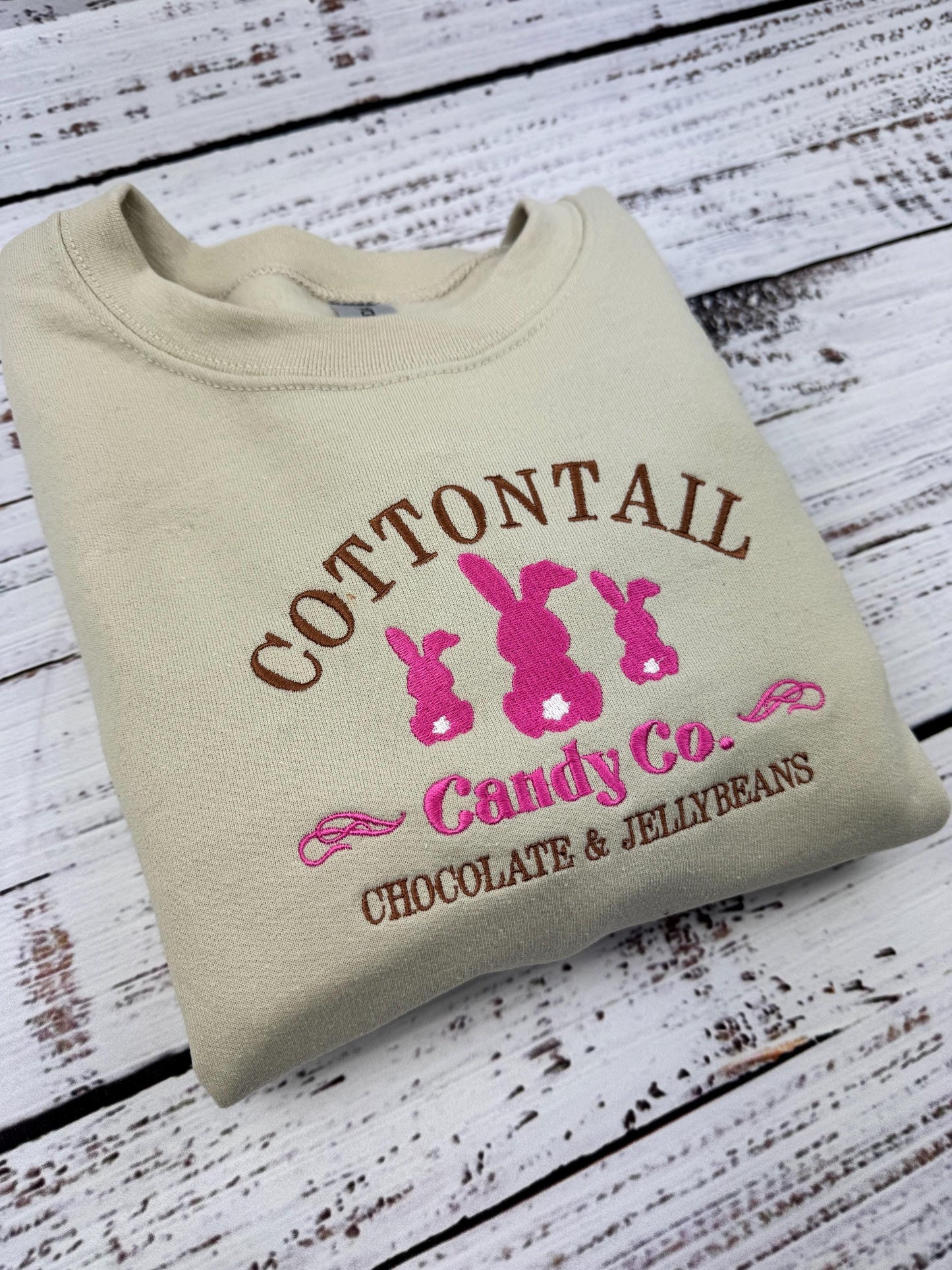 Cotton Tail Bunny Embroidered Sweatshirt-Easter outfit