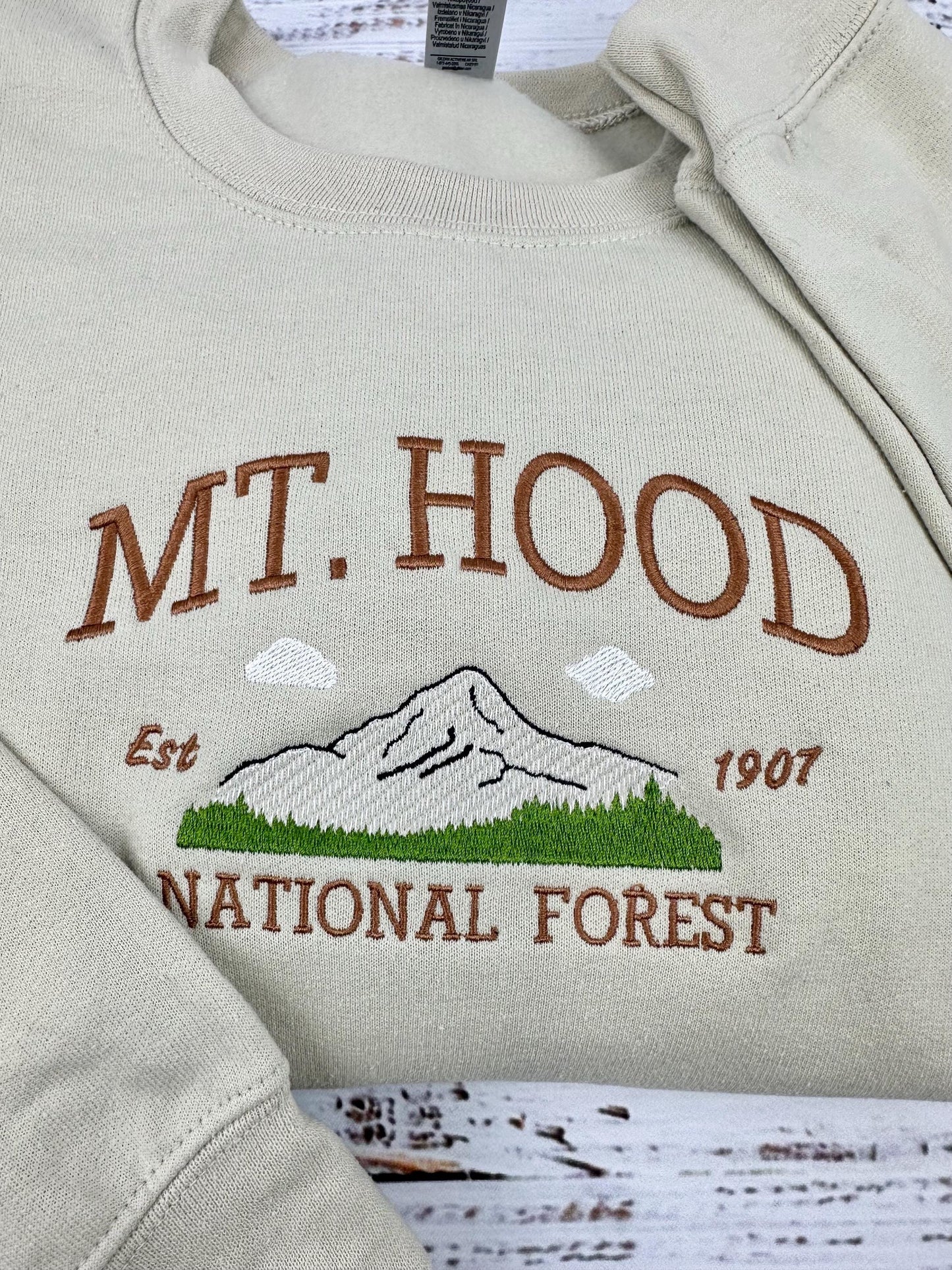 Mt. Hood National Forest Embroidered Sweatshirt | Nature Lover's Hoodie | PNW Inspired Design