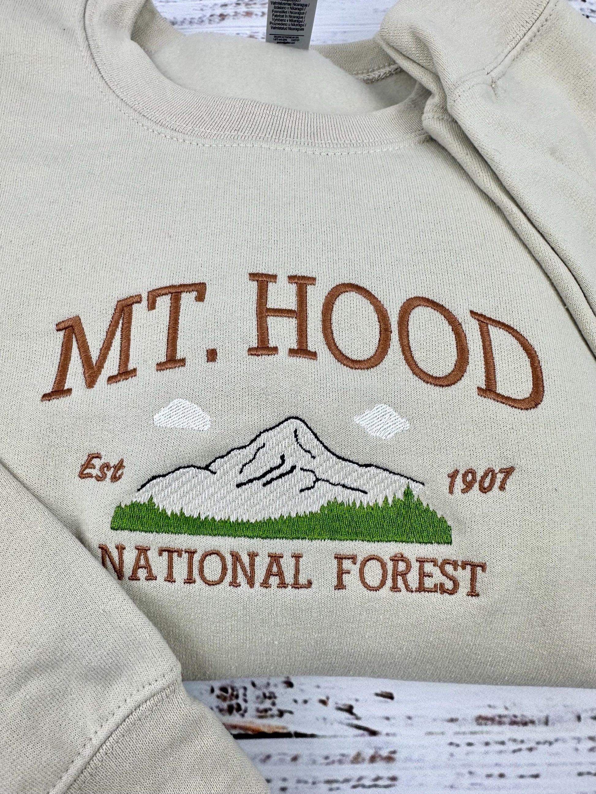 Mt. Hood National Forest Embroidered Sweatshirt | Nature Lover's Hoodie | PNW Inspired Design