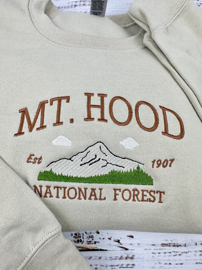 Mt. Hood National Forest Embroidered Sweatshirt | Nature Lover's Hoodie | PNW Inspired Design