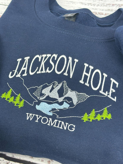 Jackson Hole Wyoming Embroidered Sweatshirt & Hoodie | Mountain Landscape Design | Cozy Pullover | Wyoming Gift | National Park Apparel