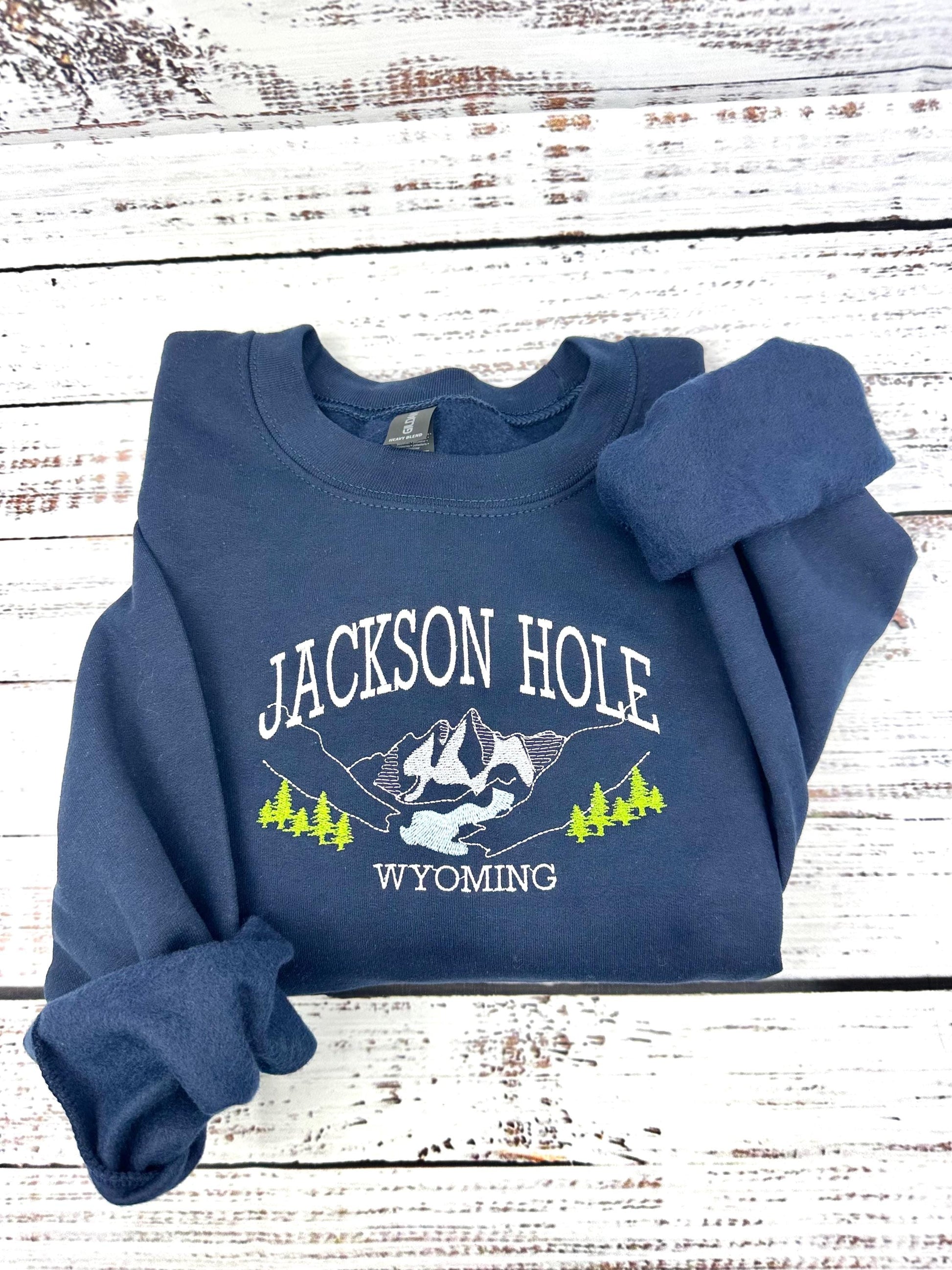 Jackson Hole Wyoming Embroidered Sweatshirt & Hoodie | Mountain Landscape Design | Cozy Pullover | Wyoming Gift | National Park Apparel