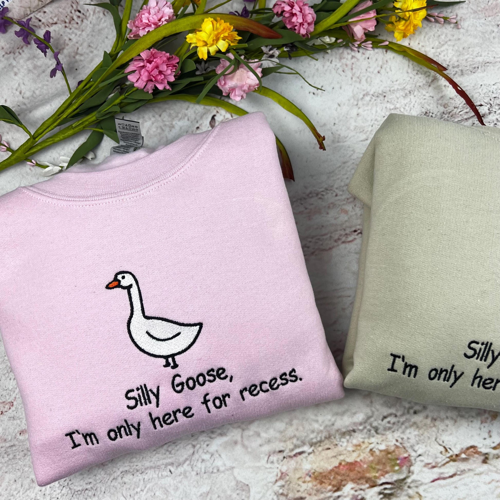 Embroidered Silly Goose Sweatshirt/ I Am here Onky for Recese/ Silly Goose Embroidered crewneck \ Funny T-shirt Unisex/ School funny shirt