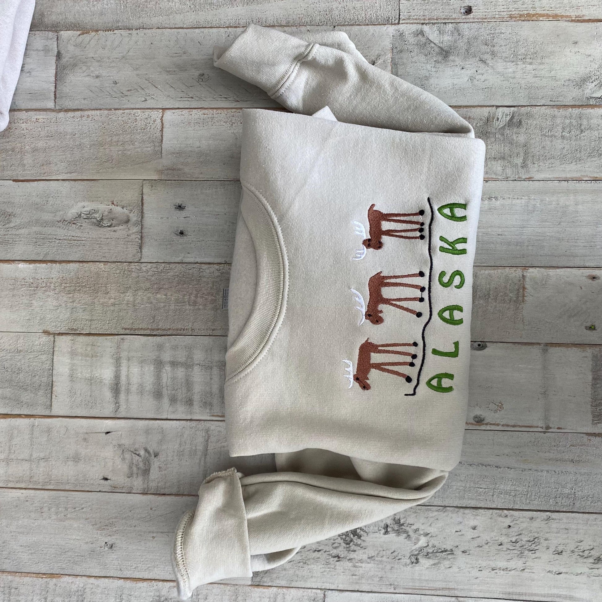 Alaska Embroidered Crewneck Sweatshirt (Moose)