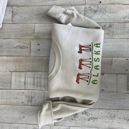 Alaska Embroidered Crewneck Sweatshirt (Moose)