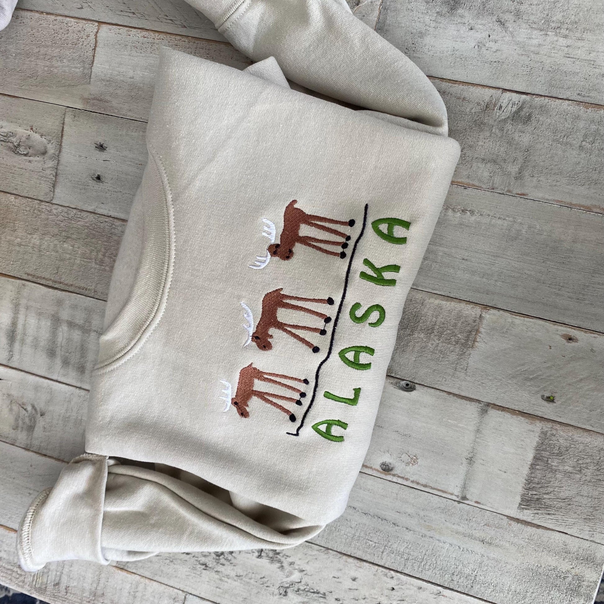 Alaska Embroidered Crewneck Sweatshirt (Moose)