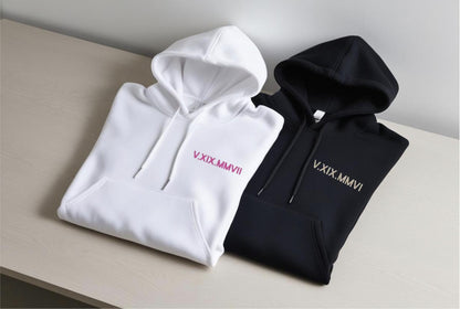Custom Embroidered Roman Numeral Hoodie • Couples Gift • Personalized Date and Initial Hoodie • Engagements, Anniversaries, Bachelorette's