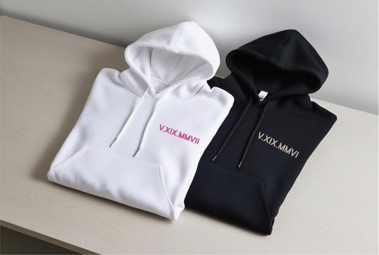 Custom Embroidered Roman Numeral Hoodie • Couples Gift • Personalized Date and Initial Hoodie • Engagements, Anniversaries, Bachelorette's