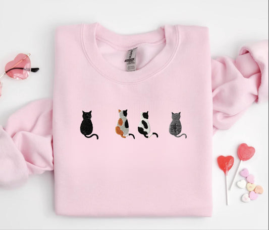 Custom Mini Cat Embroidered Sweatshirt , Custom thread Cat Colors, Cats Embroidered Sweatshirt and Hoodie