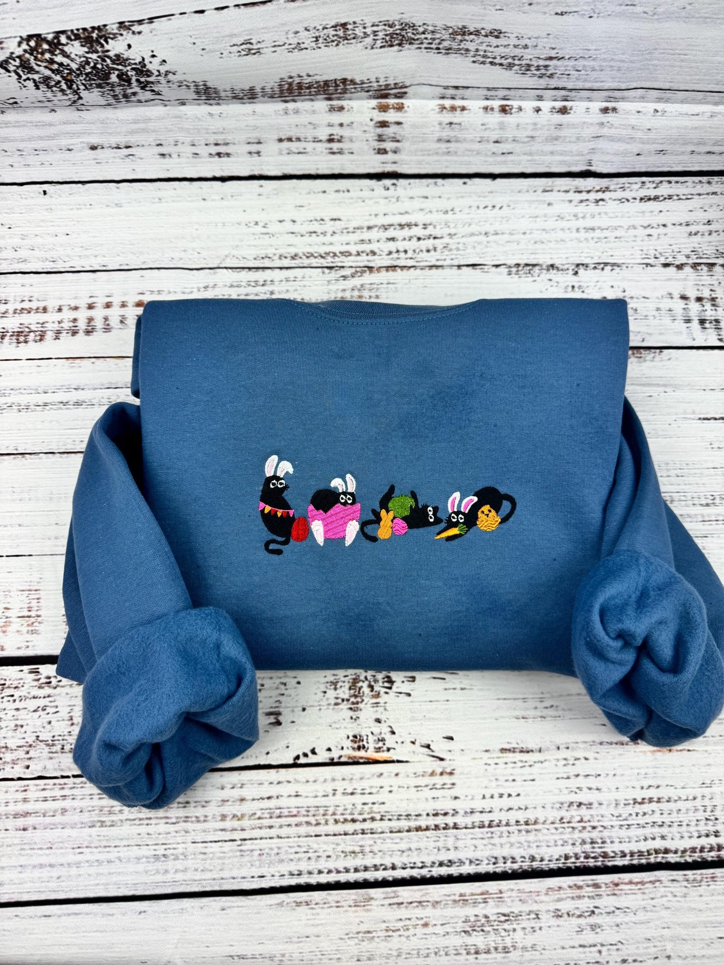 Easter Black Cat Embroidered Sweatshirt- Easter Shirt- Easter Bunny Cat Sweatshirt