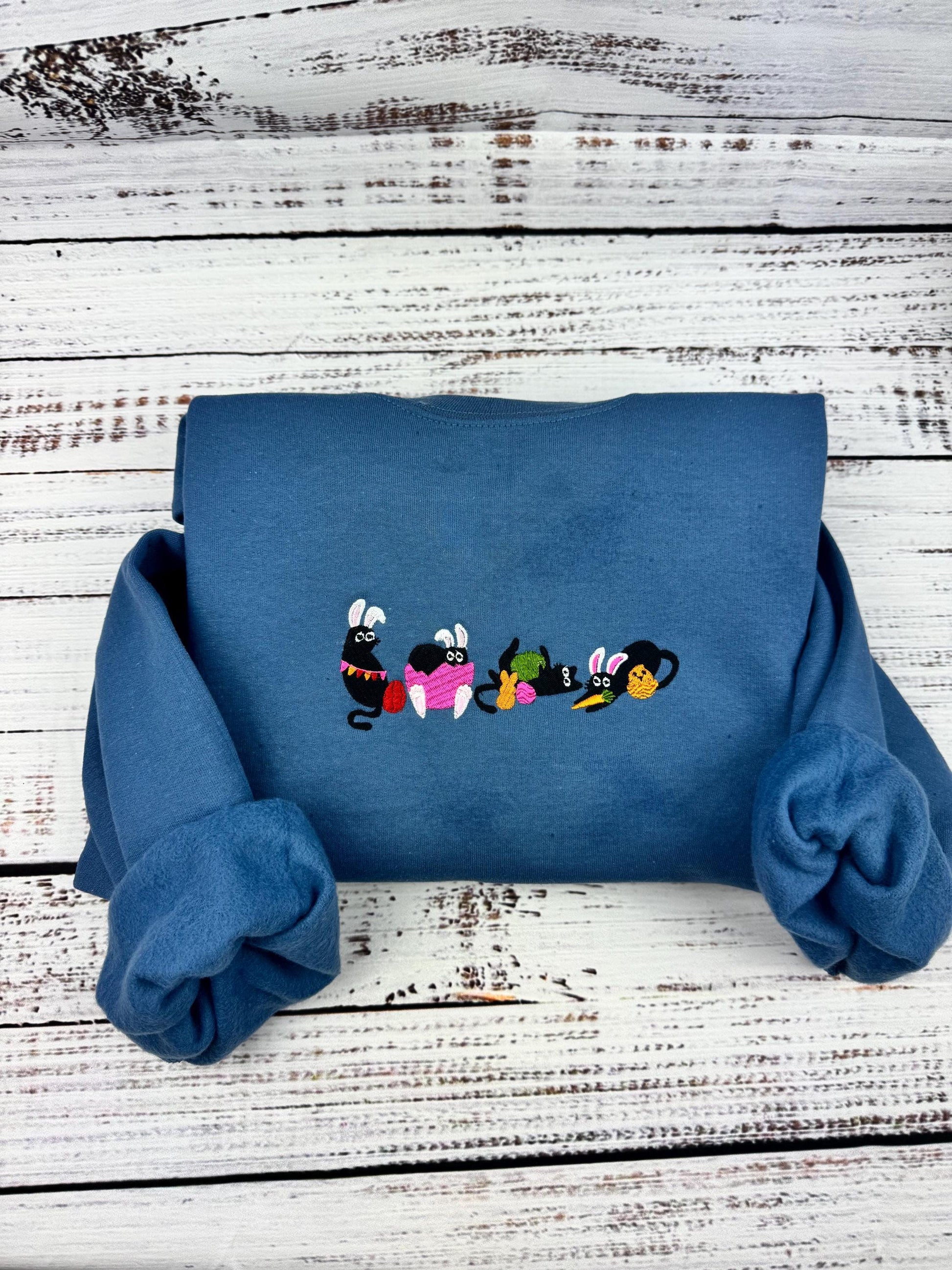 Easter Black Cat Embroidered Sweatshirt- Easter Shirt- Easter Bunny Cat Sweatshirt