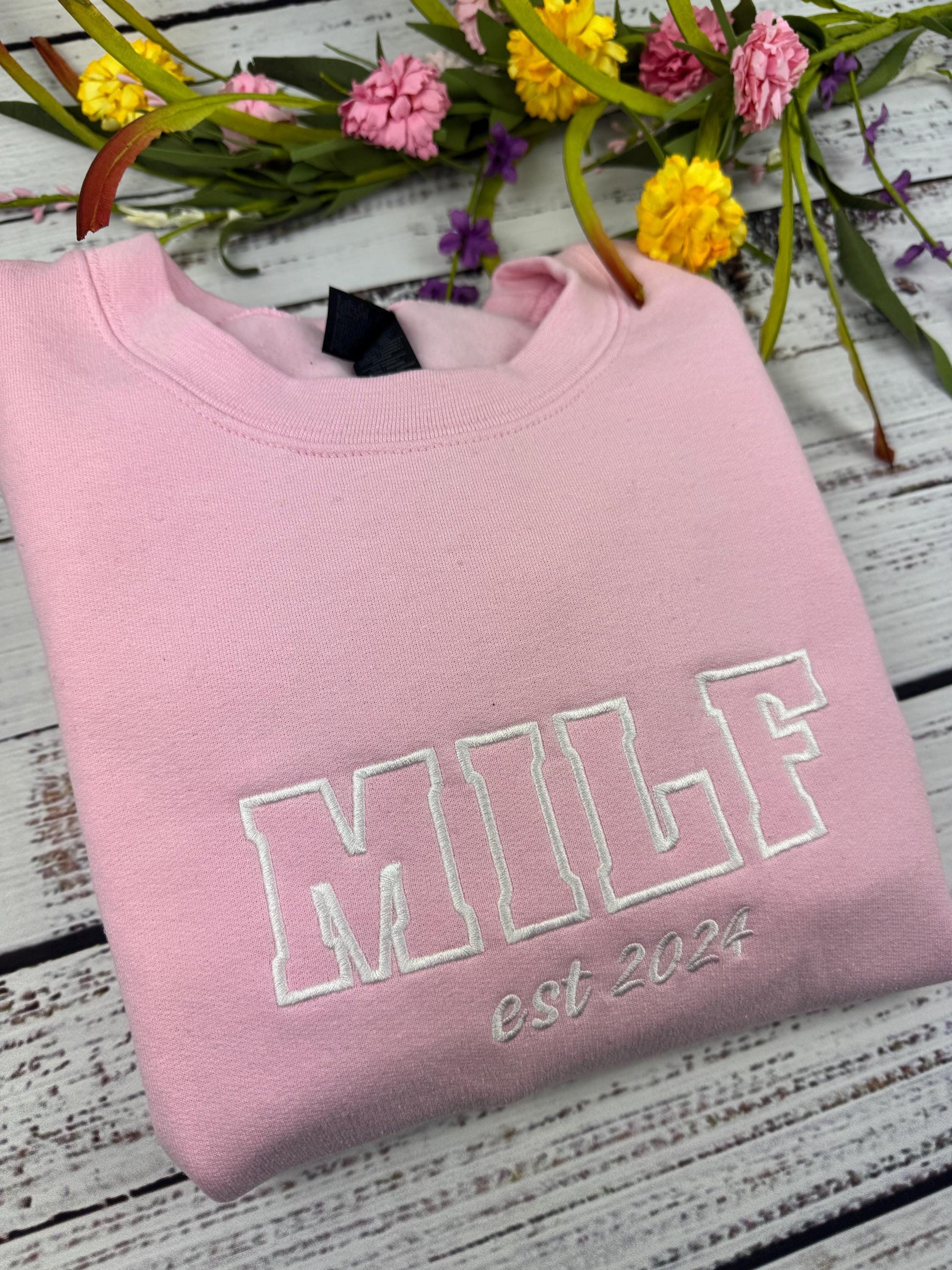 Custom Milf Embroidered Crewneck- Milf Sweatshirt - Custom your Milf Sweatshirts Trendy Crewneck (Custom EST Date)