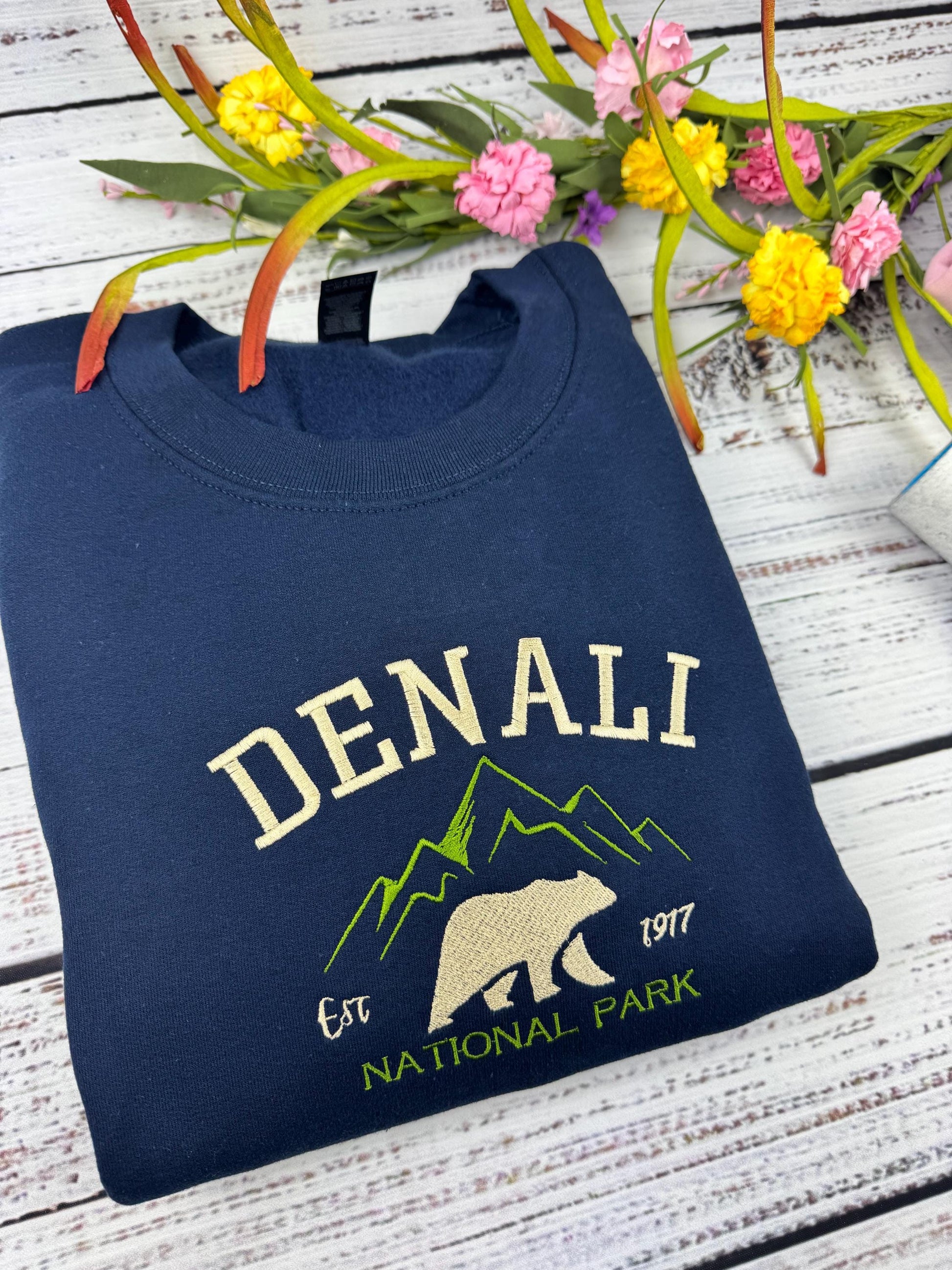 Denali National Park Embroidered Crewneck-embroidered Crewneck-National Park Sweatshirt