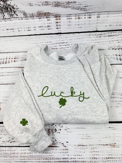 Lucky Charm Embroidered Sweatshirt, Clover Sweatshirt, St Patricks Day Sweatshirt, Saint Patrick's Pullover, Lucky Sweater, Clovers