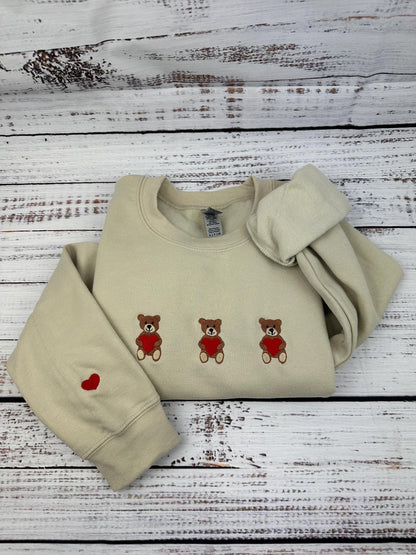 Valentine's Day Embroidered Sweatshirt, Bear heart Love Sweatshirt, Valentines Day Gift, Cute Bear Sweatshirt, Bow Valentine Sweater