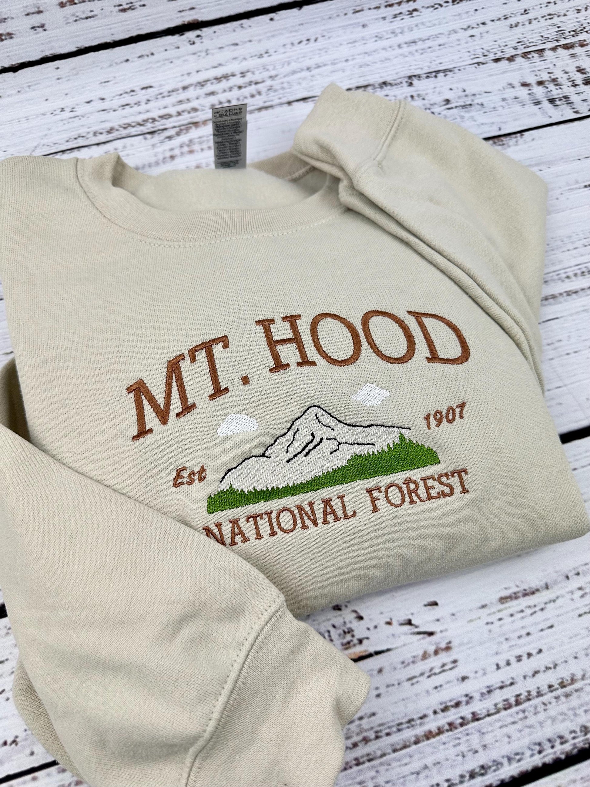 Mt. Hood National Forest Embroidered Sweatshirt | Nature Lover's Hoodie | PNW Inspired Design