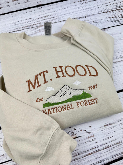 Mt. Hood National Forest Embroidered Sweatshirt | Nature Lover's Hoodie | PNW Inspired Design