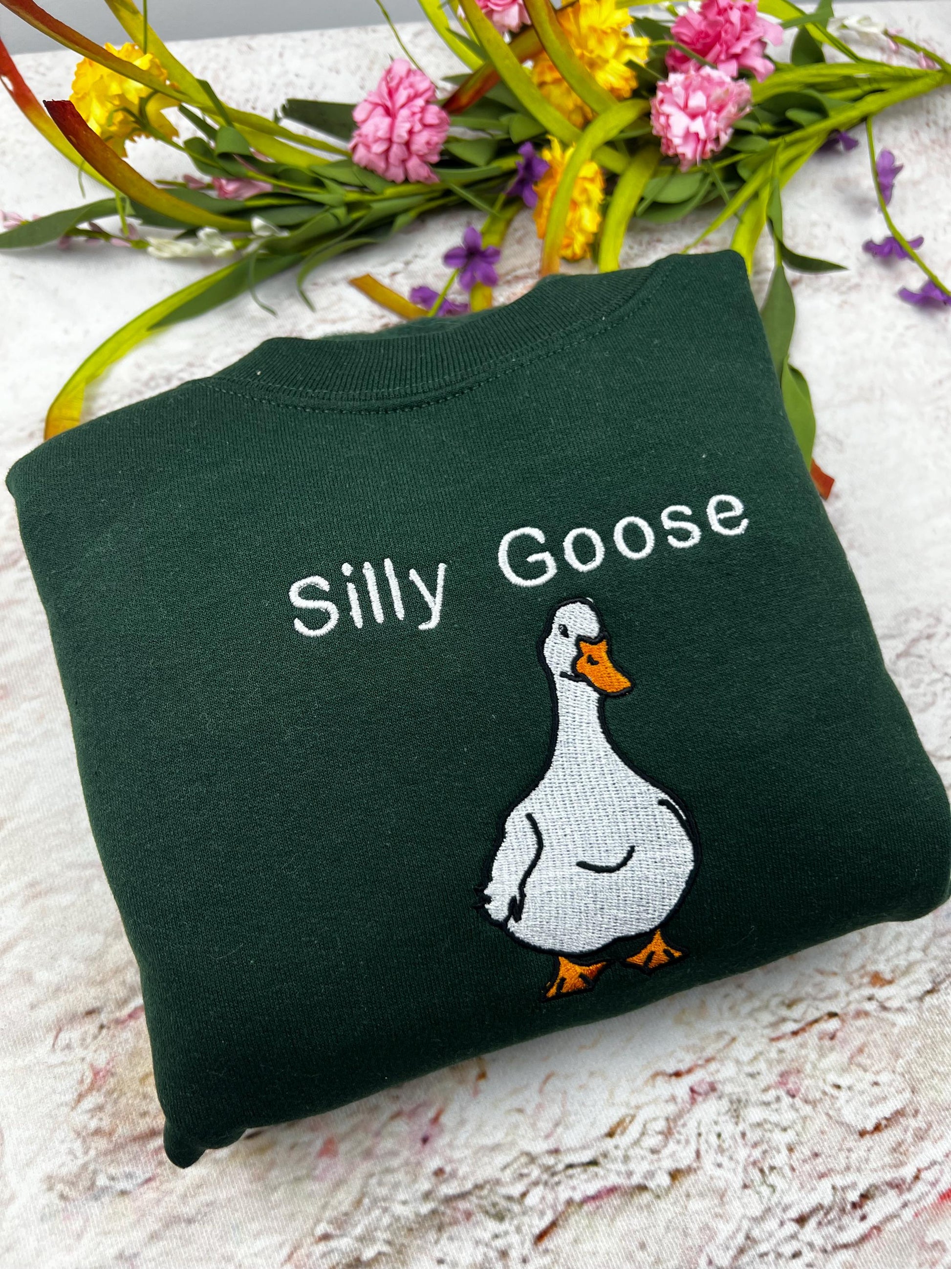 Silly Goose Embroidered sweatshirt t-shirt- Goose Embroidered T-shirt- Funny shirt- Comfort colors T-shirt And Sweatshirt
