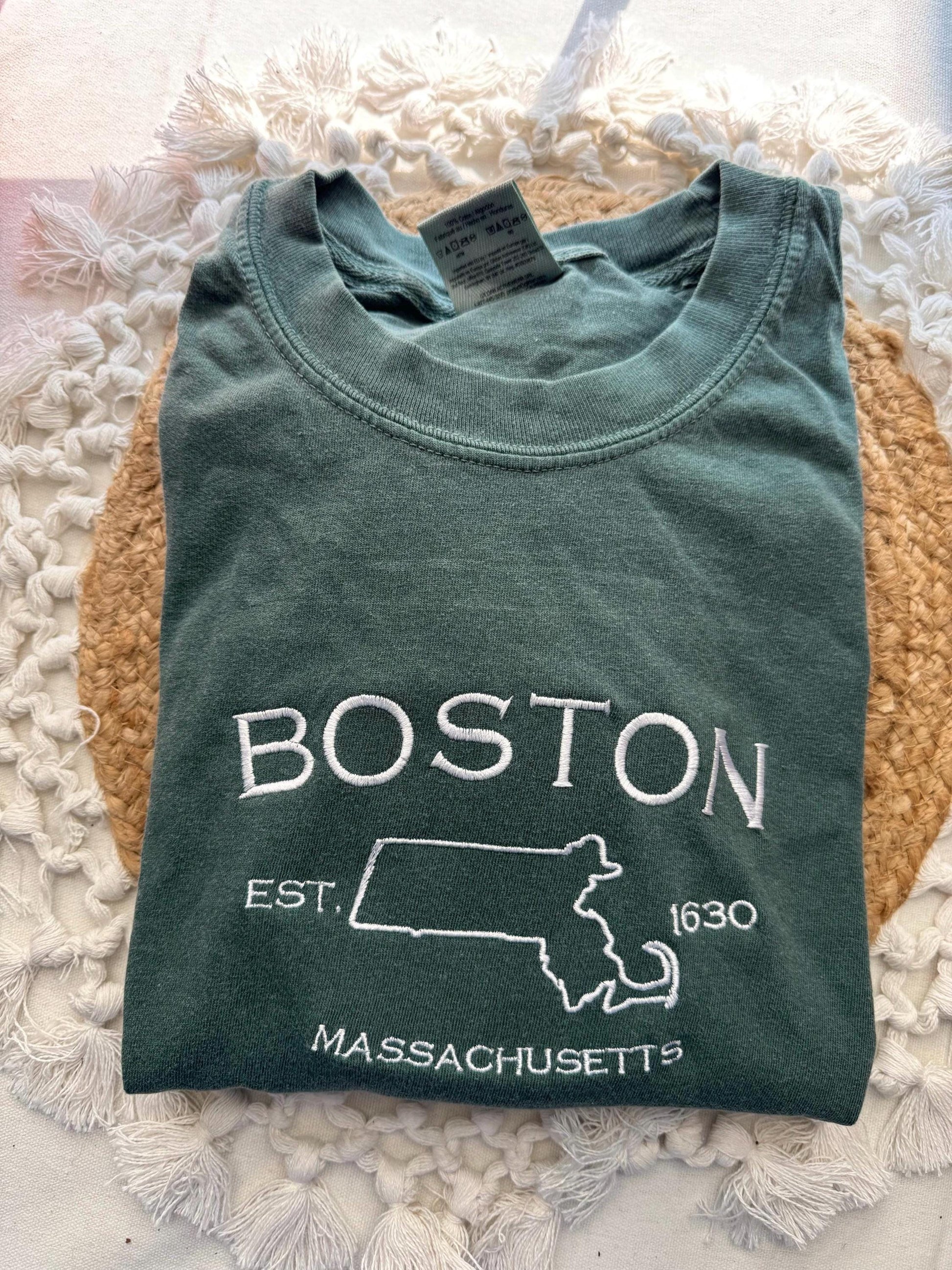 Boston Embroidered Sweatshirt- Massachusetts T-Shirt and Sweatshirt (Map)
