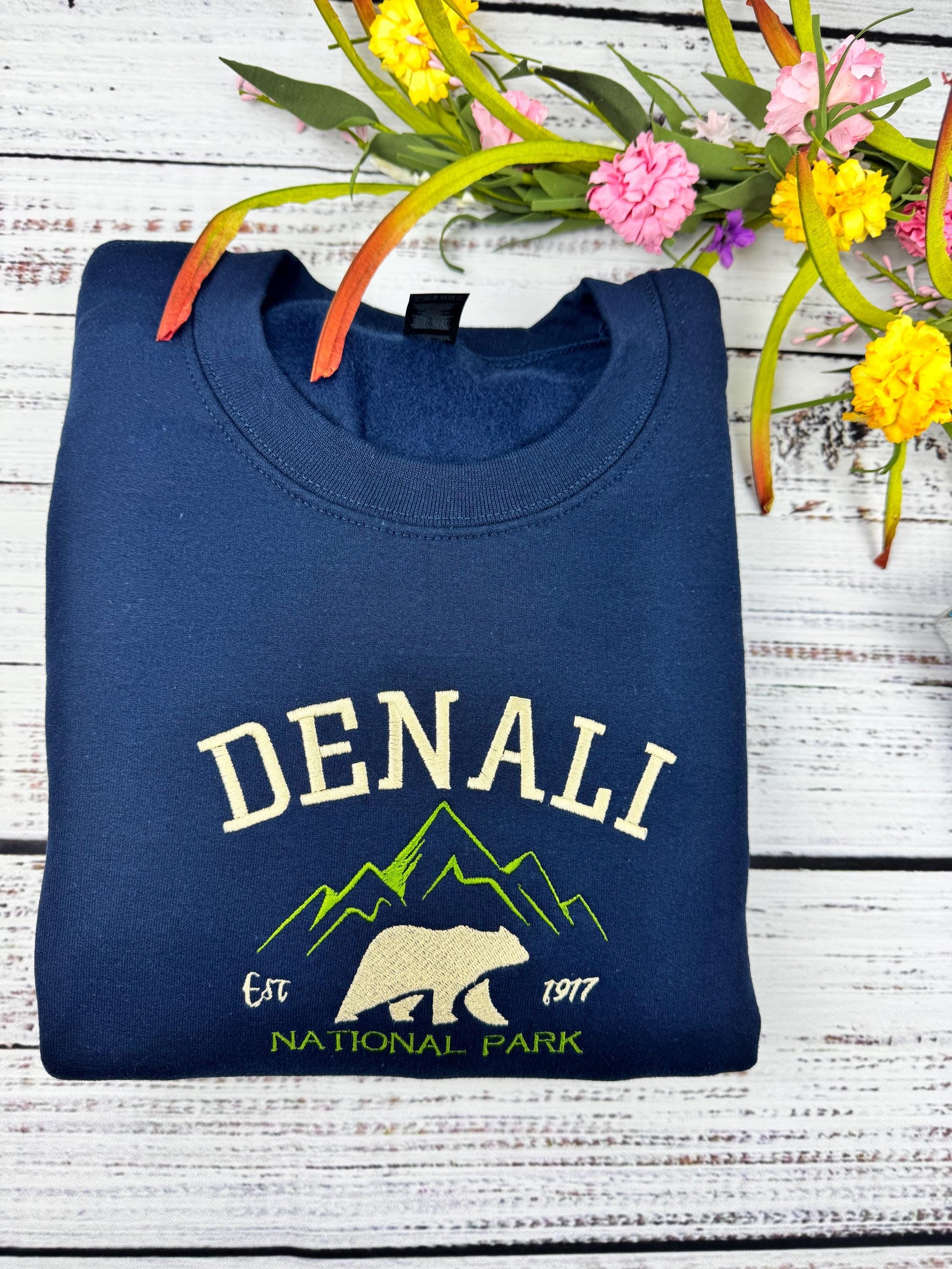 Denali National Park Embroidered Crewneck-embroidered Crewneck-National Park Sweatshirt