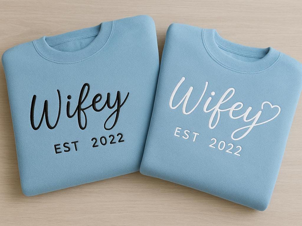 Custom Wifey Sweatshirt with Established Year | Embroidered Bridal Gift | Personalized Wedding Shirt