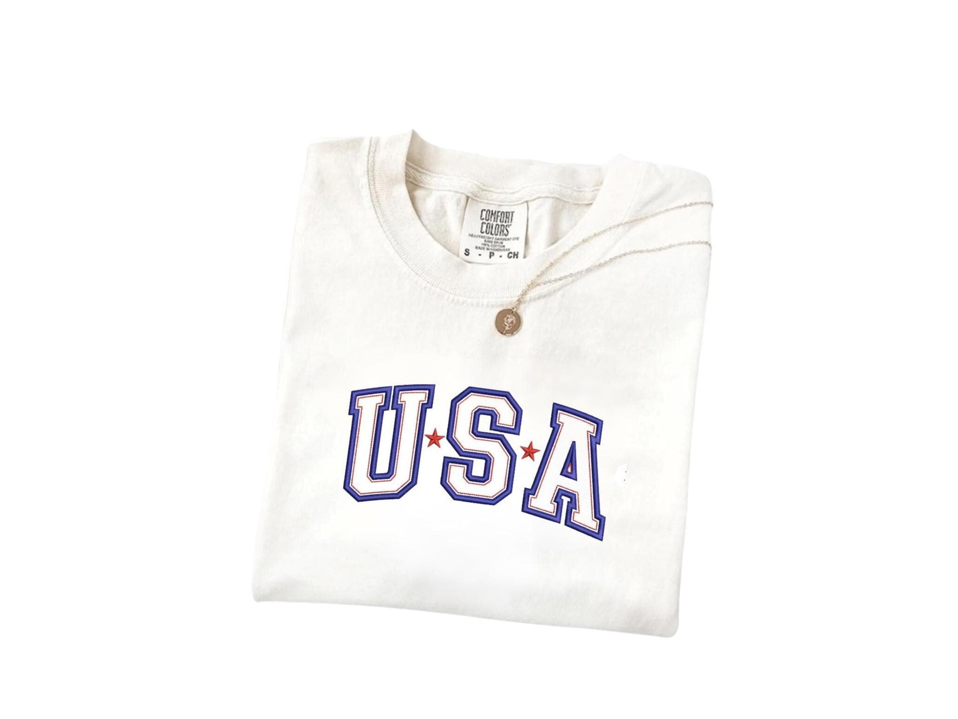 USA Embroidered T-Shirt – American Flag Comfort Colors Tee – 4th of July Shirt – Independence Day Embroidery – Patriotic USA Shirt