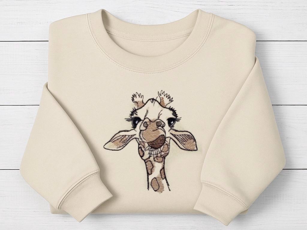 Giraffe embroidered crewneck sweater in beige.