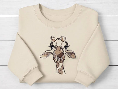 Giraffe embroidered crewneck sweater in beige.