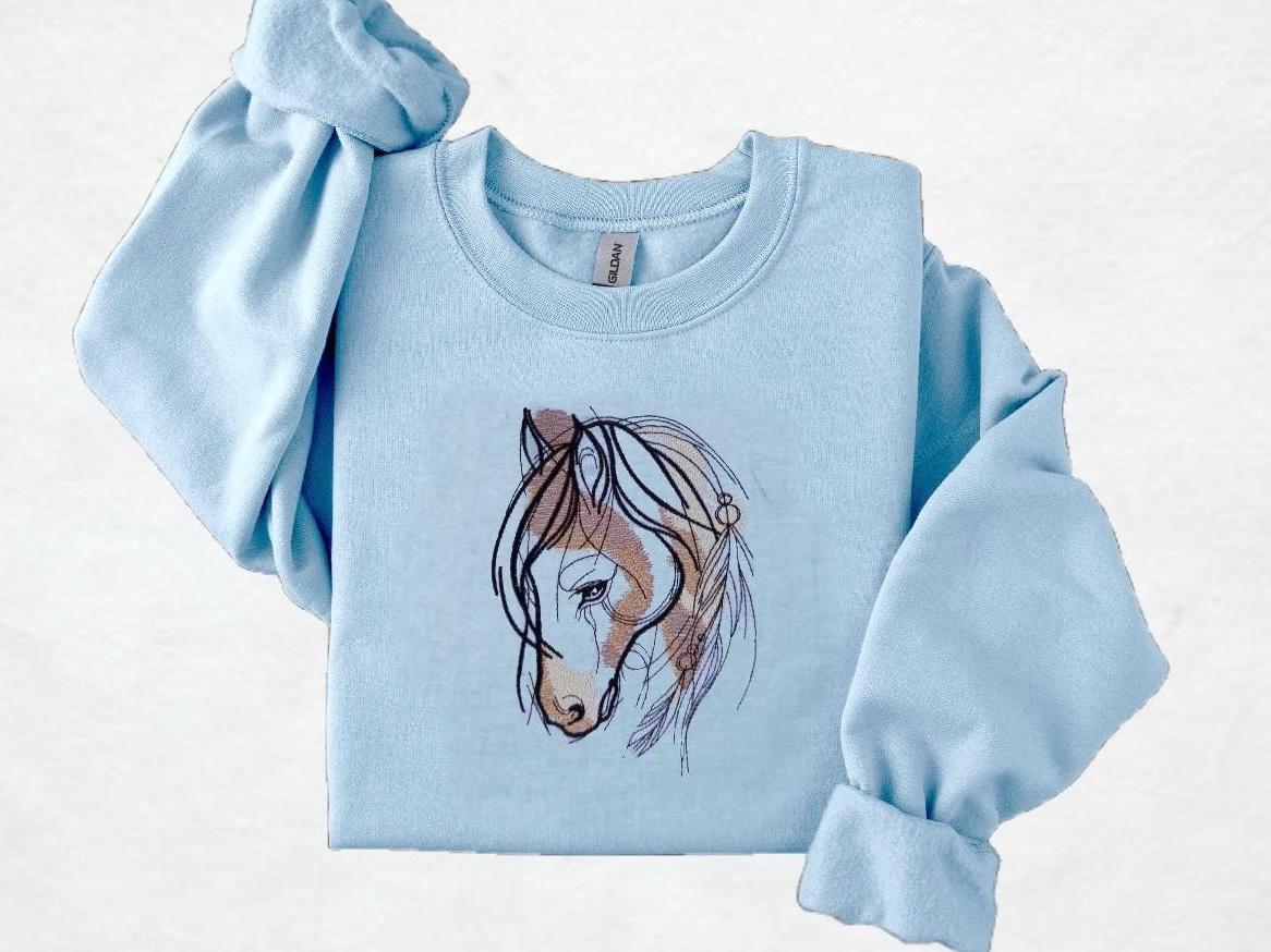 Horse Embroidered Crewneck Sweatshirt - Stallion Shirt - Horse Lovers