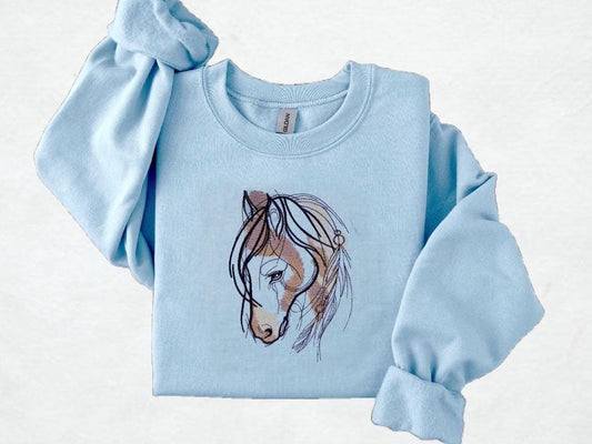 Horse Embroidered Crewneck Sweatshirt - Stallion Shirt - Horse Lovers