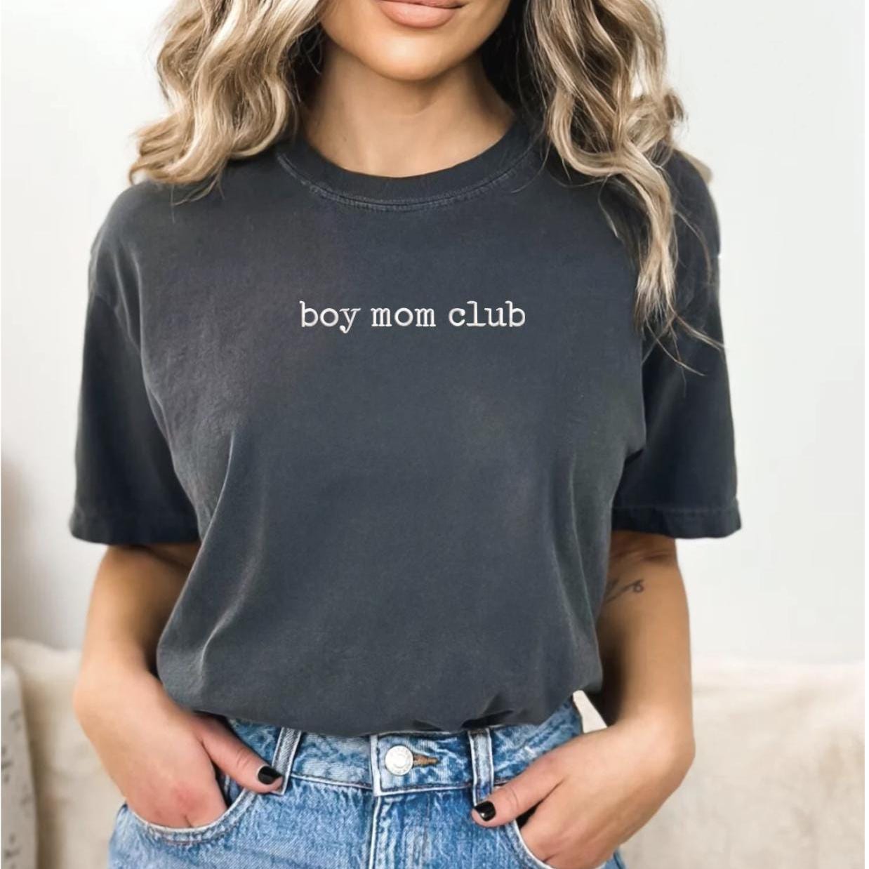 Comfort Colors® Embroidered Boy Moms Club Shirt, Boy Mama Shirt, Pregnancy Announcement Boy, Mom Life Shirt, Mother's Day Gift