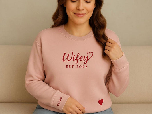 Custom Wifey Sweatshirt with Established Year | Embroidered Bridal Gift | Personalized Wedding Shirt