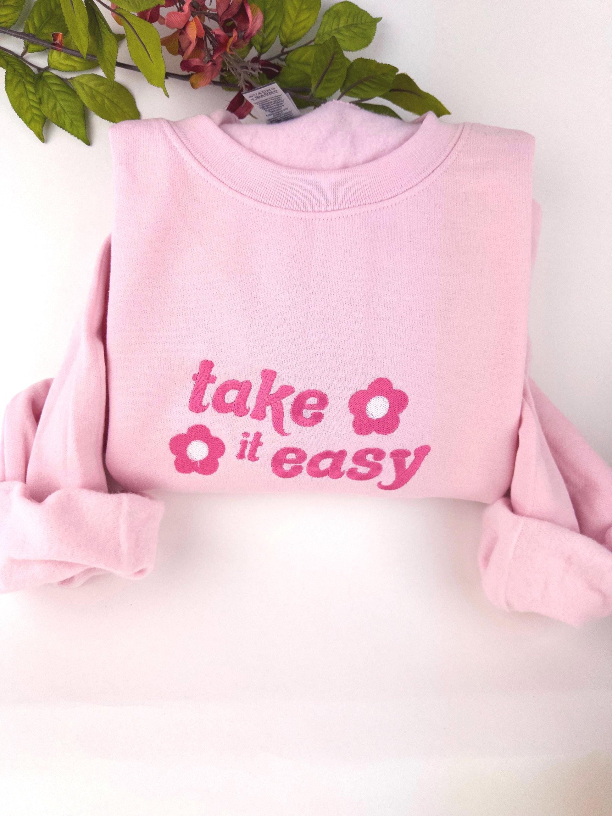 Take It Easy Embroidered Crewneck- Cute Sweatshirt - Trendy Crewneck