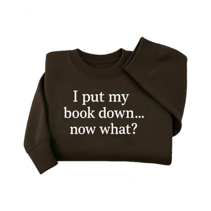 Embroidered I Put My Book Down.. Now what? Sweatshirt - Bookish Gift - Book Lover Hoodie - Book Worm Gift Idea