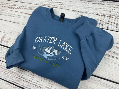Crater Lake National Park Embroidered Sweatshirt – Nature Crewneck, Hiking Gift, Outdoorsy Apparel