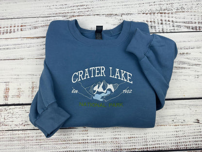 Crater Lake National Park Embroidered Sweatshirt – Nature Crewneck, Hiking Gift, Outdoorsy Apparel