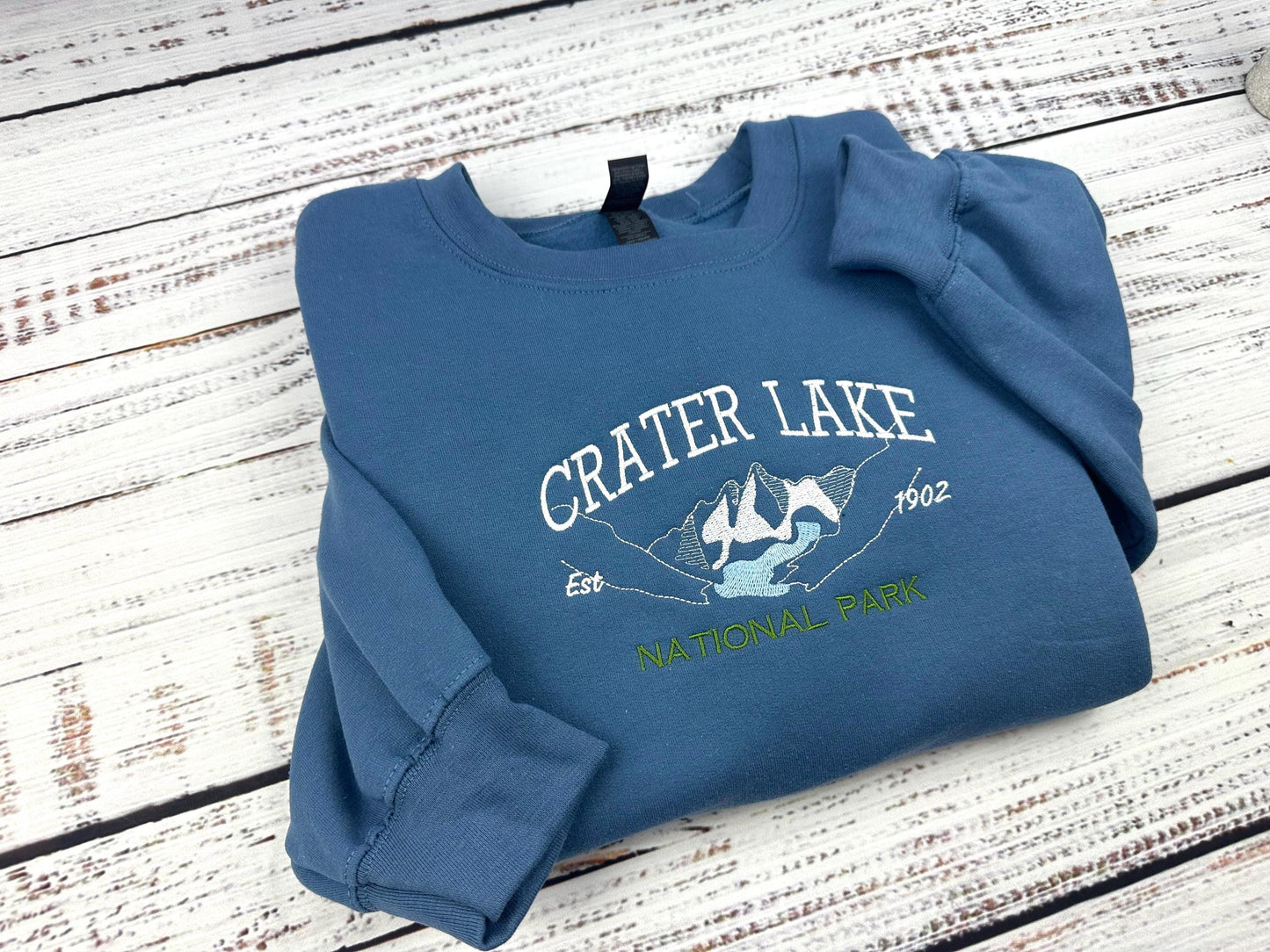 Crater Lake National Park Embroidered Sweatshirt – Nature Crewneck, Hiking Gift, Outdoorsy Apparel