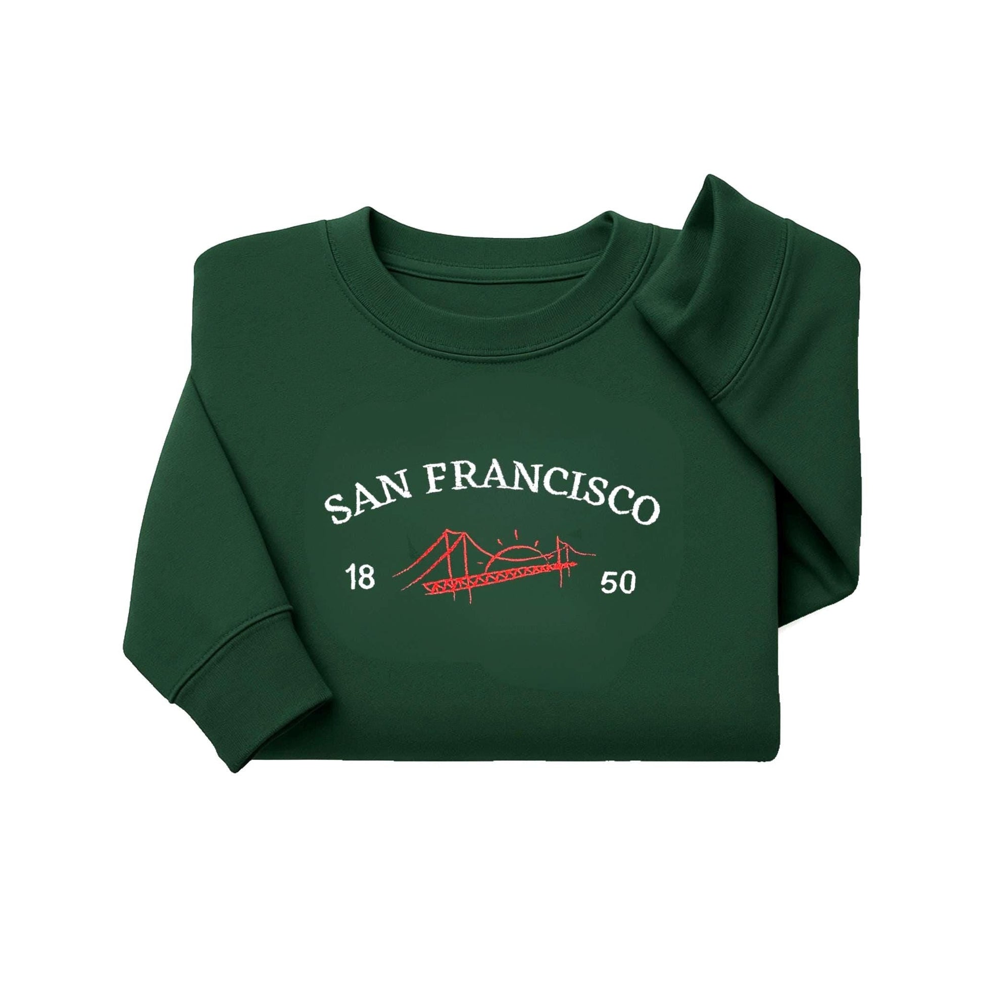 San Francisco embroidered sweatshirt featuring Golden Gate Bridge, vintage style California crewneck.