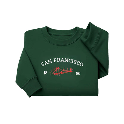 San Francisco embroidered sweatshirt featuring Golden Gate Bridge, vintage style California crewneck.