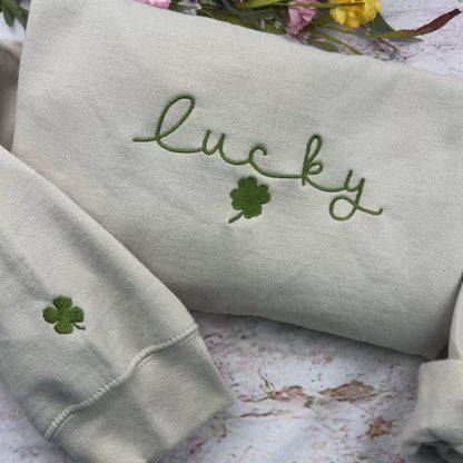 Lucky Embroidered Sweatshirt. St. Patricks Sweatshirt, Saint Patricks Day Embroidered Sweatshirt