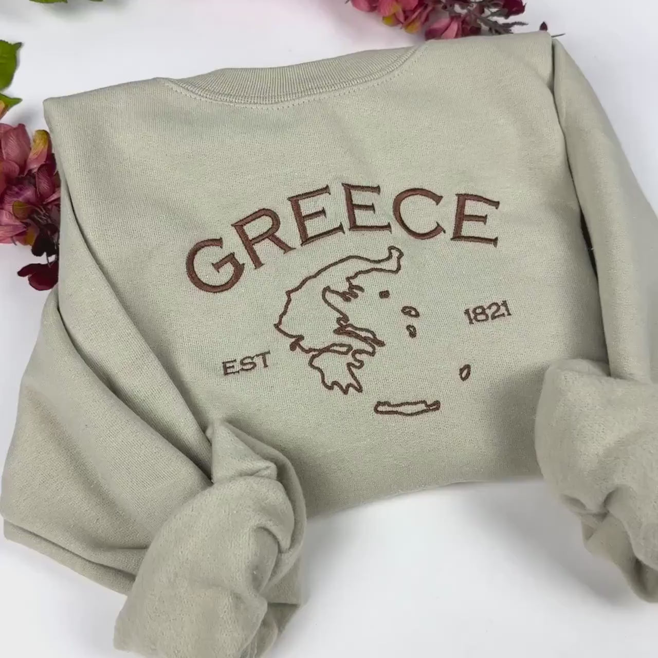 Greece Embroidered Crewneck Sweatshirt - County of Greece Map Outline