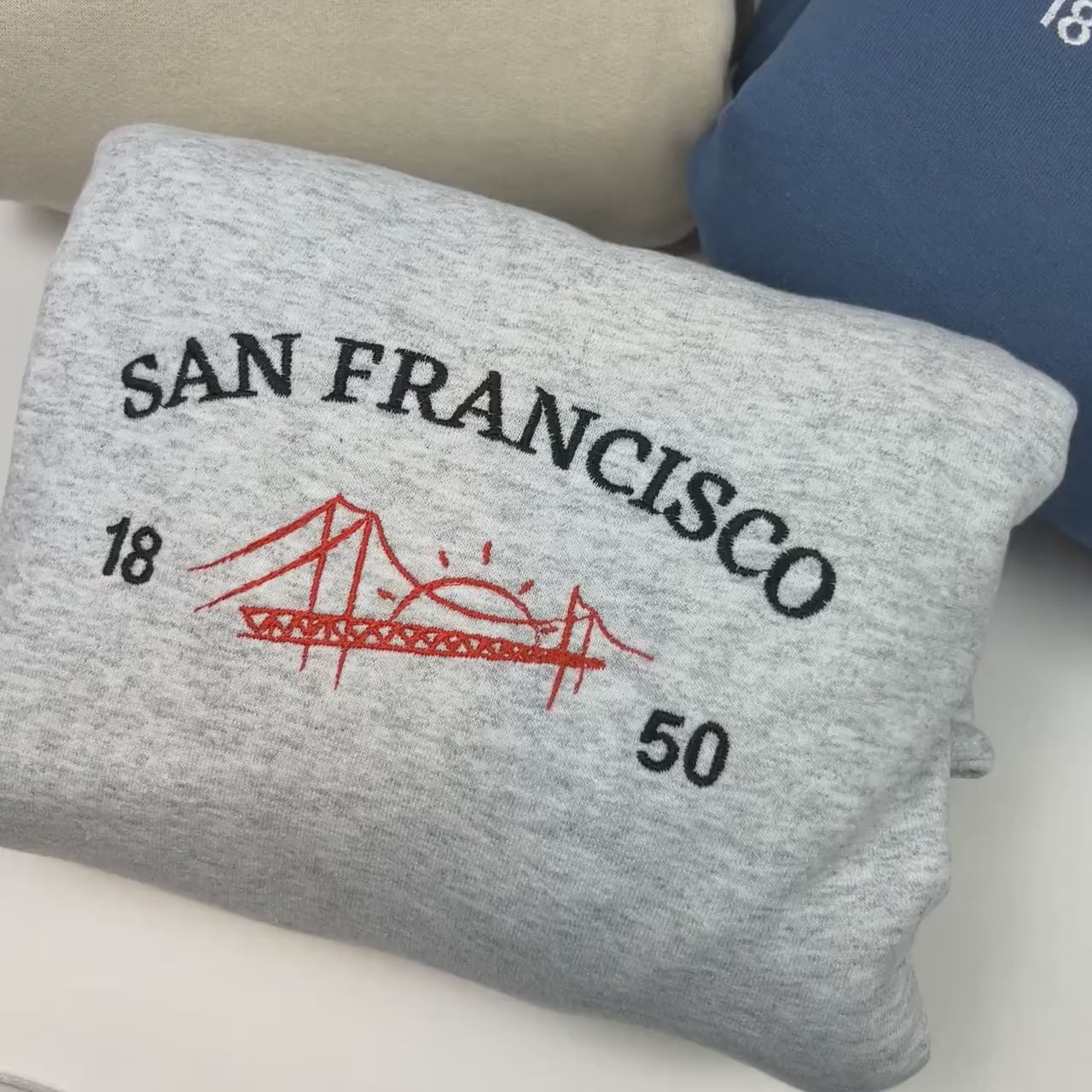 San Francisco Embroidered T-Shirt – Comfort Colors Unisex Tee, Golden Gate Bridge Design, California Gift, Soft Cotton, Relaxed Fit