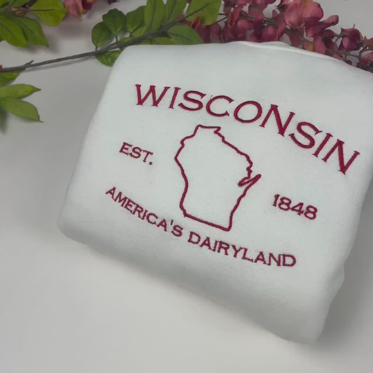 Wisconsin Embroidered Sweatshirt- Wisconsin T-Shirt and Sweatshirt