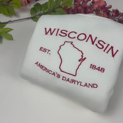 Wisconsin Embroidered Sweatshirt- Wisconsin T-Shirt and Sweatshirt
