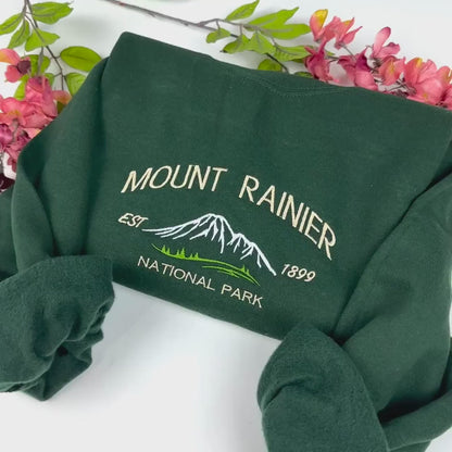 Mount Rainier National Park Embroidered Crewneck Sweatshirt