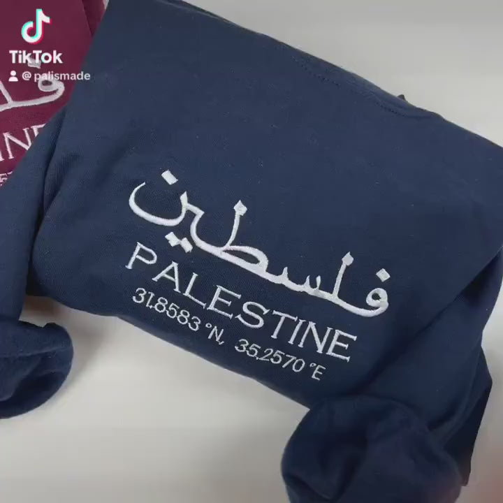 Palestine Coordinates Embroidered Sweater - Palestinian Coordinates Shirt